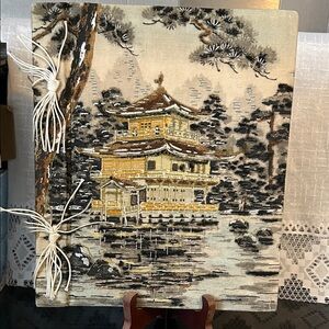 Velvet Cover Hand painted Japanese Pagoda Embroidered Journal